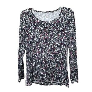 T by Talbots Ditsy Print Seam Detail Long Sleeve Knit Top Size MP